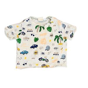 Zara Babycore White‎ Tropical Cool Enough Transportation T-shirt Top 6-9 months